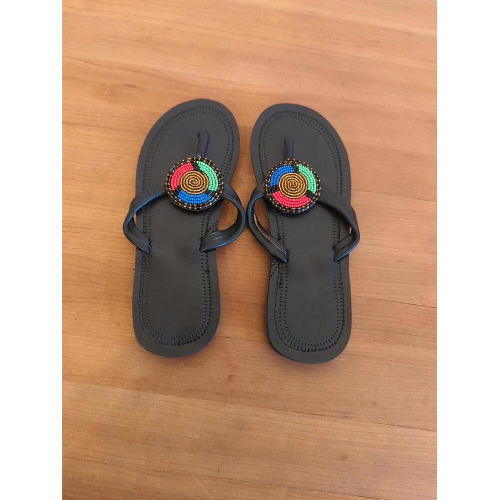 Handmade African Slippers with beads; Kids Size 34